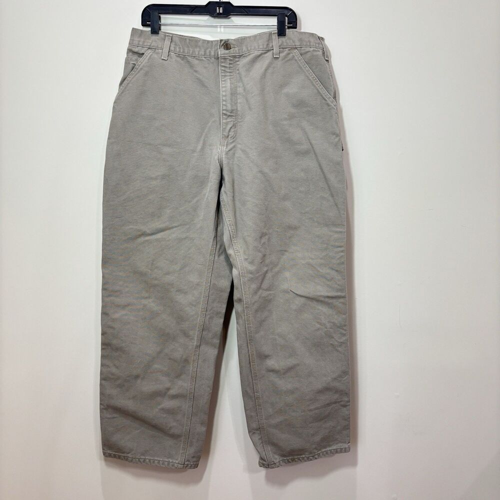 Carhartt Pants Men 40x30 Carpenter Duck Canvas Gray Cotton Dungaree Fit Utility